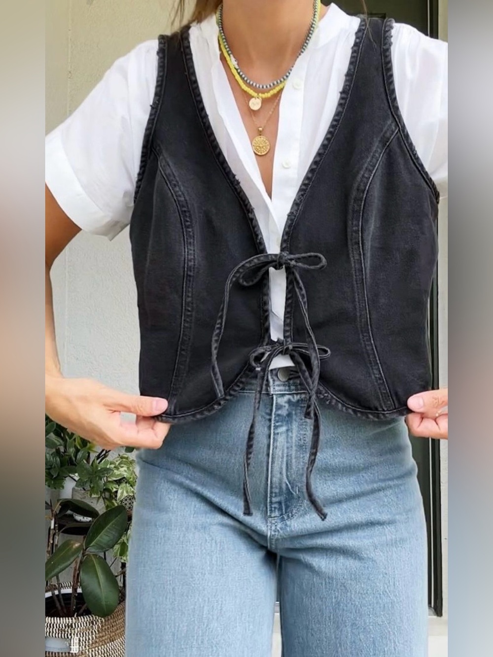 Wild Fable|Black Tie-Front Denim Vest,sleeveless•••Size XL,Boho coastal cowgirl